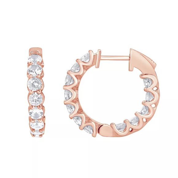 Gemstone Brilliance Lab-Created White Sapphire Huggie Hoop Earrings Color: Rose - Picture 1 of 5